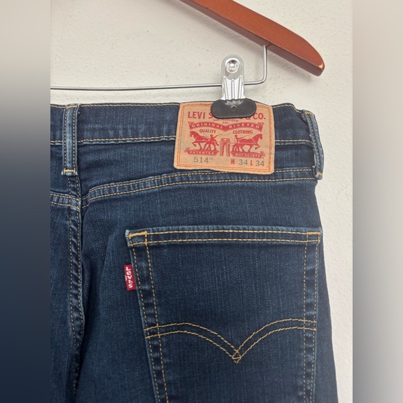 LEVI’S DARK WASH MENS STRAIGHT LEG JEANS SZ 34 X 34 - Picture 7 of 8